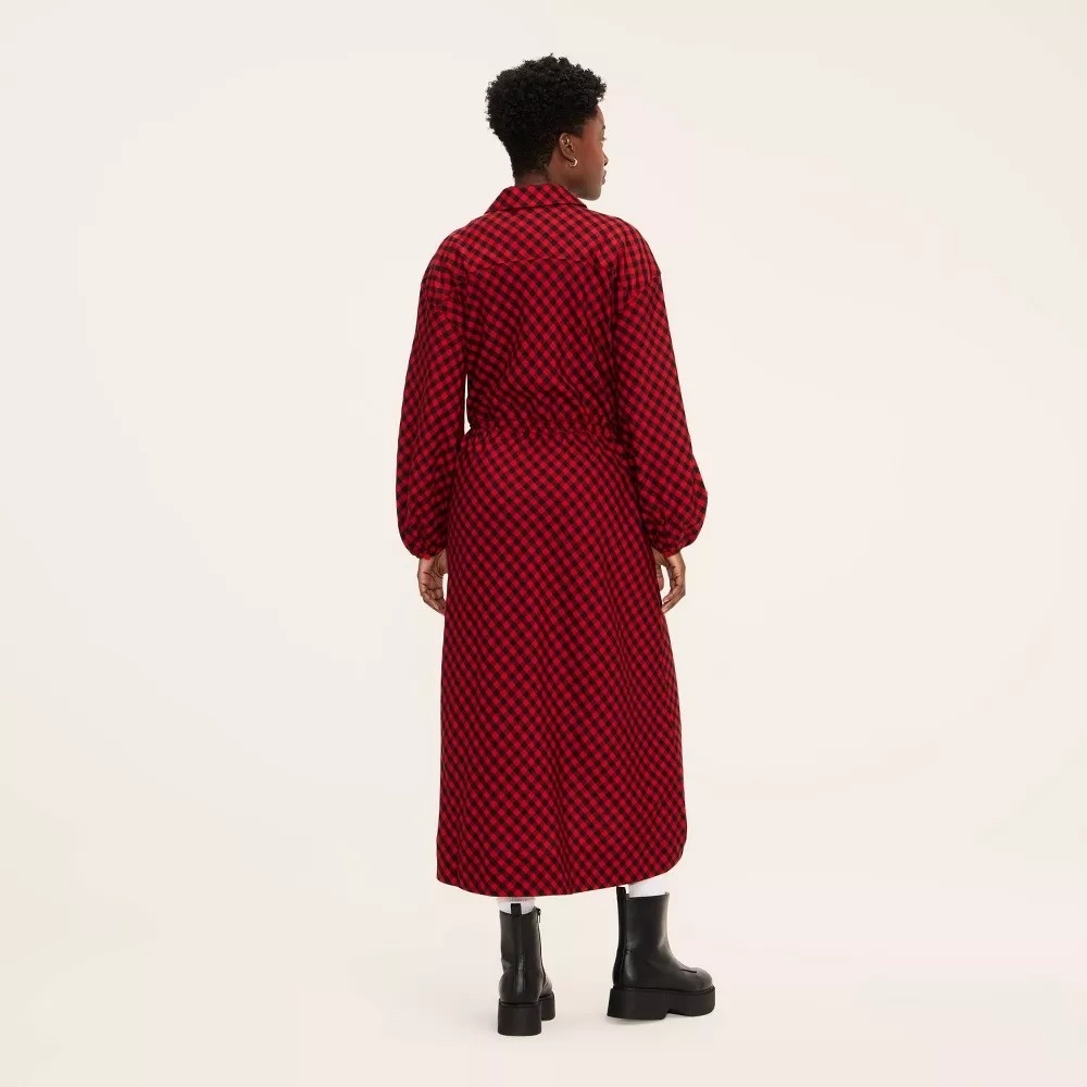 Woolrich x Target L Large Buffalo Check Long Sleeve Utility Midi Shirt Dress NWT - Picture 2 of 13